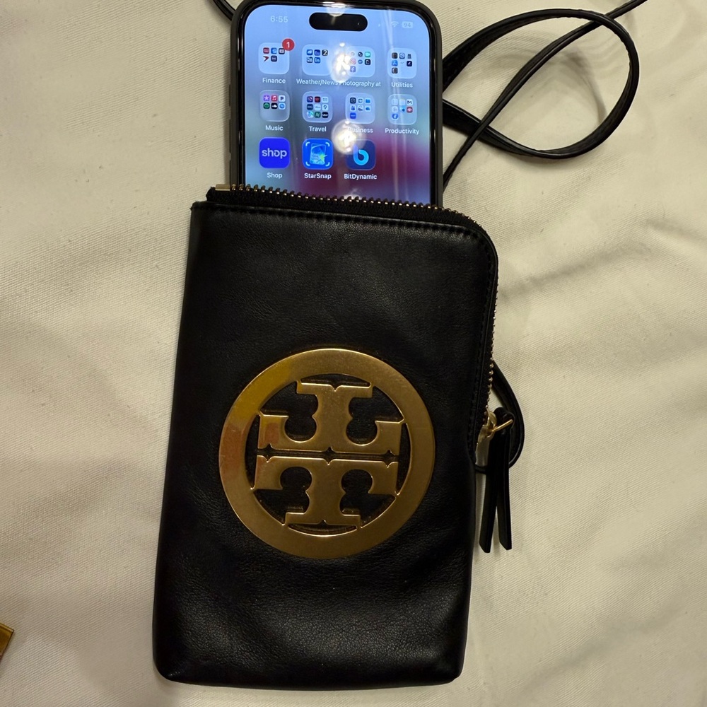Tory Burch Black Leather Crossbody Phone Bag